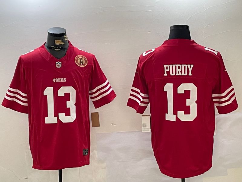Men San Francisco 49ers 13 Purdy Red Three generations 2024 Nike Vapor Limited NFL Jersey style 3